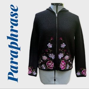 Womens petite small sweater with floral embroidery